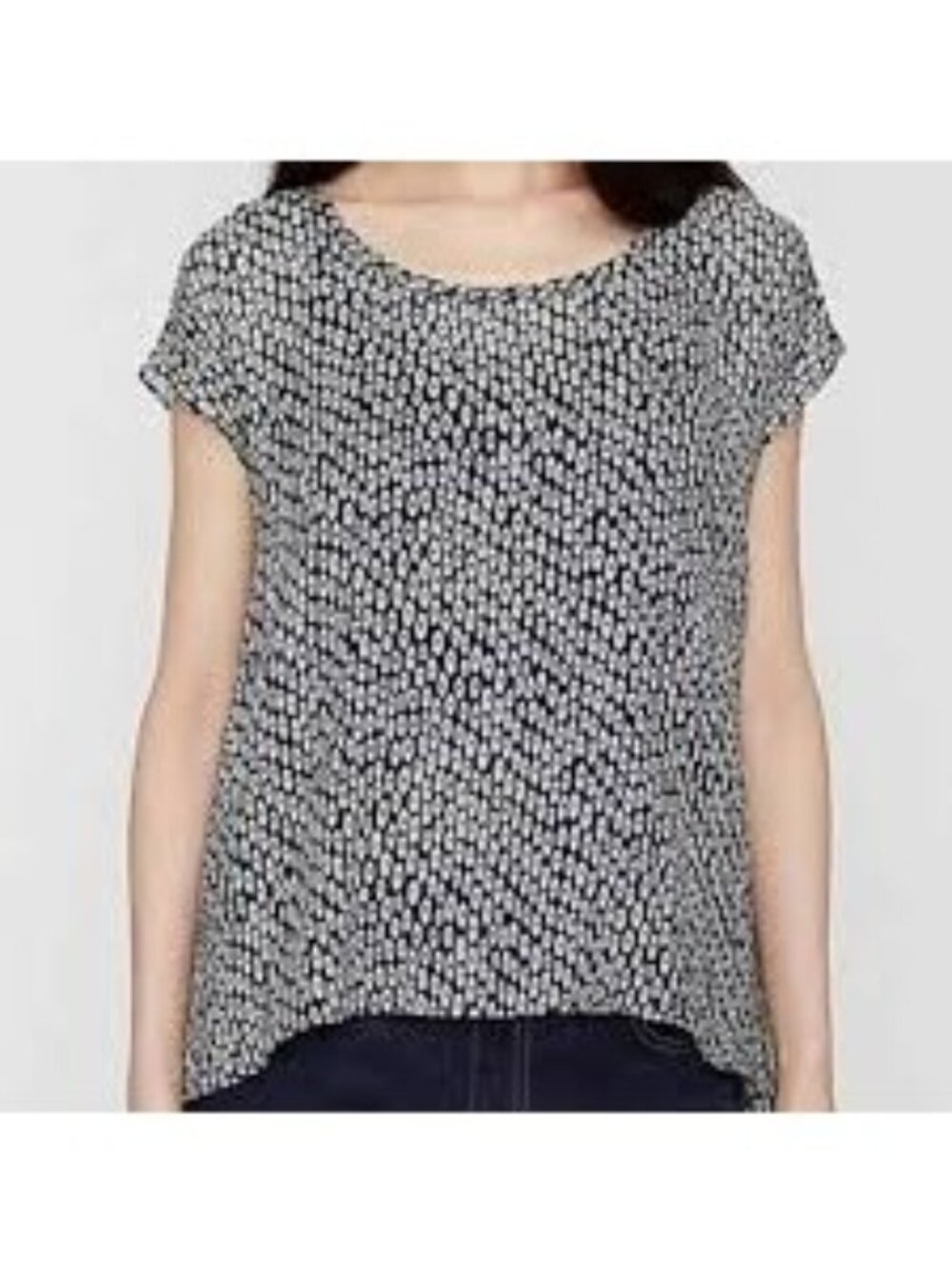 Eileen Fisher 100% Silk Swing Top Ellipsis Printed Crinkle Women XL Blue